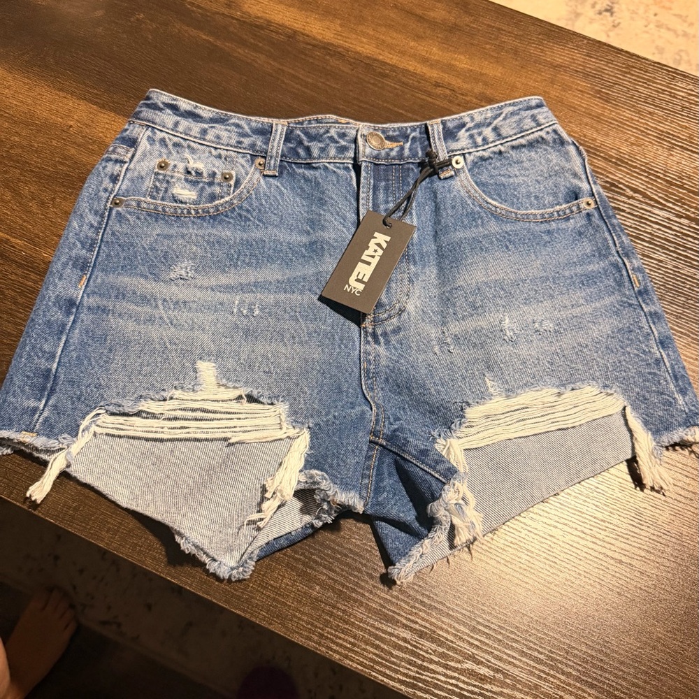 NWT Katie J NYC Distressed Light Blue Ripped Denim Shorts